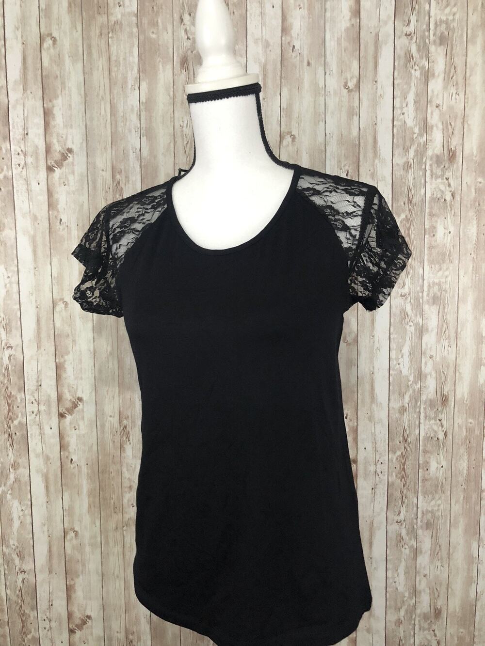 Alex Shirt Womens XL Blouse Slim Lace Black Transparent Sleeve Top N87